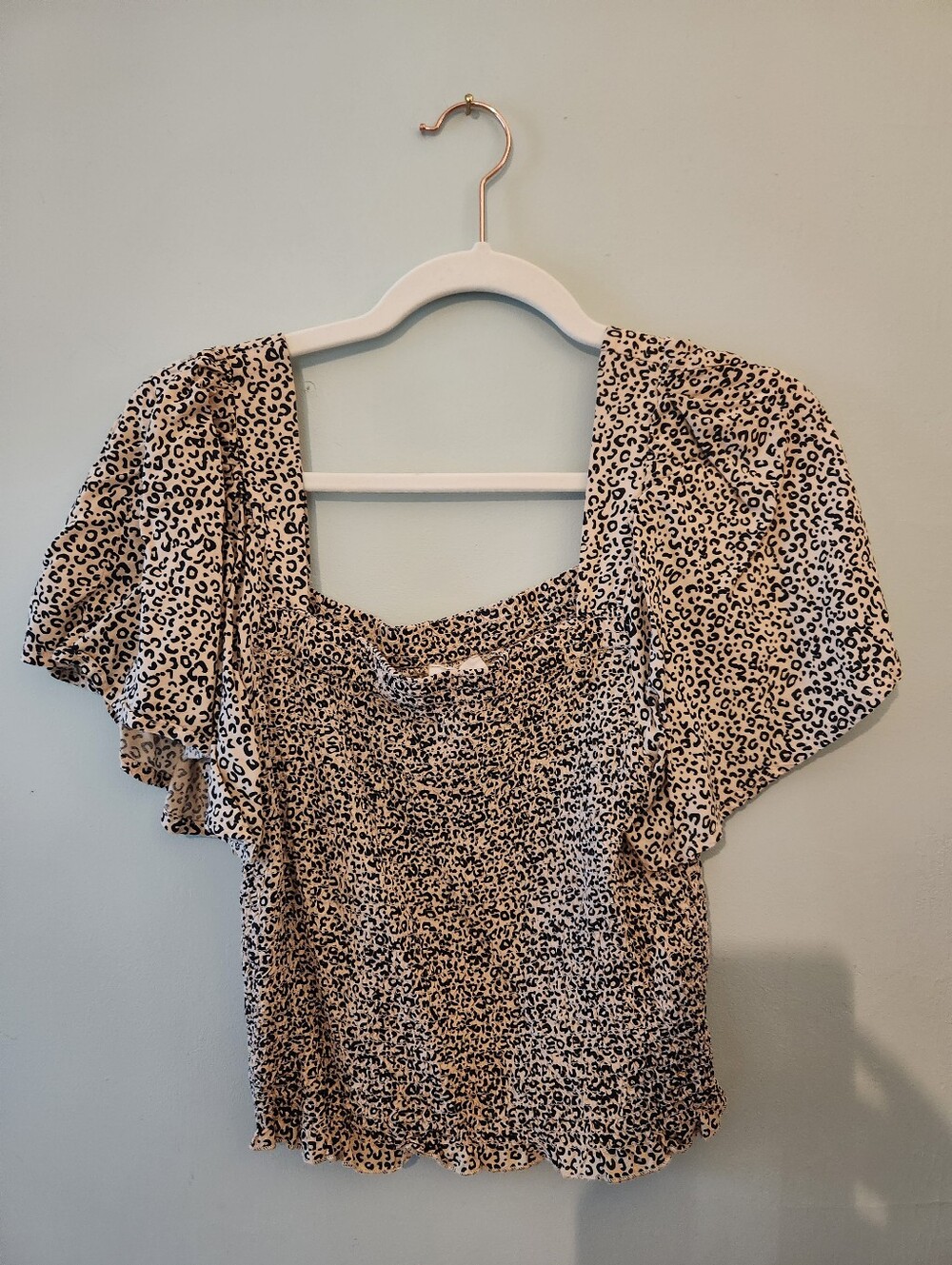 Leopard Print Square Neck Flutter Sleeve Top